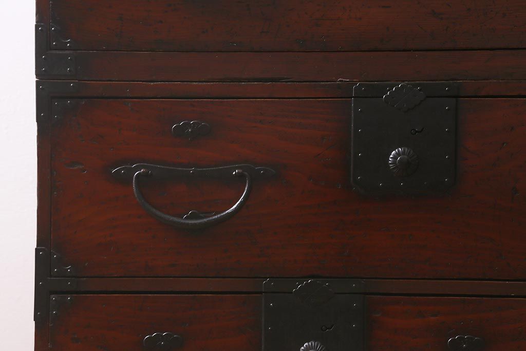 アンティーク家具　和製アンティーク　明治大正期　使いこまれた味わいが魅力の二本松箪笥(重ね箪笥、引き出し、衣装箪笥)(R-042536)