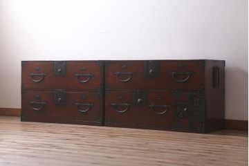 アンティーク家具　和製アンティーク　明治大正期　使いこまれた味わいが魅力の二本松箪笥(重ね箪笥、引き出し、衣装箪笥)(R-042536)