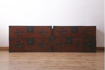 アンティーク家具　和製アンティーク　明治大正期　使いこまれた味わいが魅力の二本松箪笥(重ね箪笥、引き出し、衣装箪笥)(R-042536)