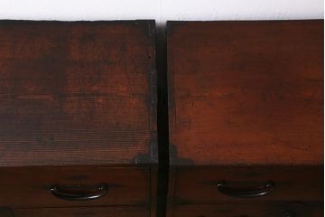 アンティーク家具　和製アンティーク　明治大正期　使いこまれた味わいが魅力の二本松箪笥(重ね箪笥、引き出し、衣装箪笥)(R-042536)