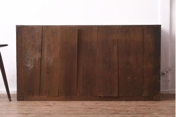 アンティーク家具　昭和初期　前面欅材・共縁　丸金具　漆塗りが上品な箪笥ローボード(チェスト、衣装箪笥、引き出し)(R-042538)