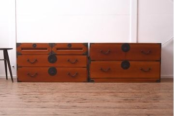 アンティーク家具　明治大正期　ヒノキ材　春慶塗が美しい重ね高山箪笥(重ね箪笥、衣装箪笥、引き出し、チェスト、時代箪笥)(R-042540)