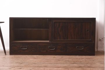 アンティーク家具　縞黒檀　上品な和の雰囲気漂うローボード(テレビ台、収納棚、リビングボード、戸棚)(R-042541)