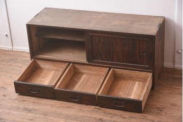 アンティーク家具　縞黒檀　上品な和の雰囲気漂うローボード(テレビ台、収納棚、リビングボード、戸棚)(R-042541)
