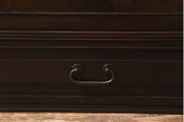 ビンテージ家具　指物家具　銘入り　菊と菖蒲　彫りが素敵な桑材　製の倹飩(けんどん)式戸棚(収納棚、飾棚)(R-042550)