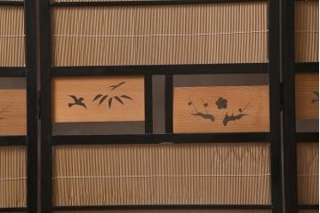 ビンテージ家具　和製ビンテージ　すだれが涼やかな印象の四連折り畳み式パーテーション(衝立、仕切り)(R-042552)