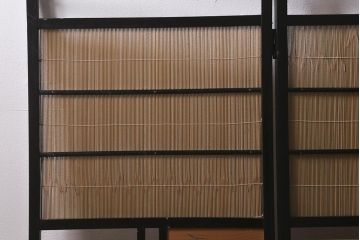 ビンテージ家具　和製ビンテージ　すだれが涼やかな印象の四連折り畳み式パーテーション(衝立、仕切り)(R-042552)