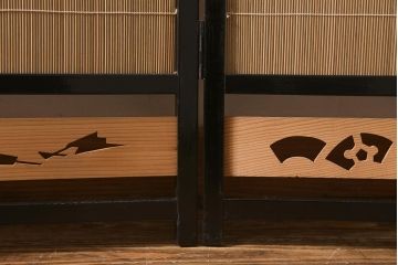 ビンテージ家具　和製ビンテージ　すだれが涼やかな印象の四連折り畳み式パーテーション(衝立、仕切り)(R-042552)