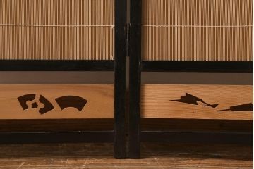 ビンテージ家具　和製ビンテージ　すだれが涼やかな印象の四連折り畳み式パーテーション(衝立、仕切り)(R-042552)