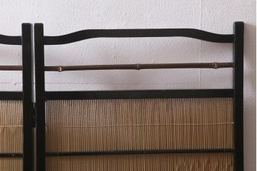 ビンテージ家具　和製ビンテージ　すだれが涼やかな印象の四連折り畳み式パーテーション(衝立、仕切り)(R-042552)