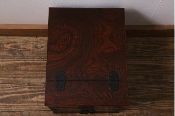 中古　民芸家具　中桐材　鏡付き　小引き出し(鏡台、メイクボックス、小物収納)(R-042562)