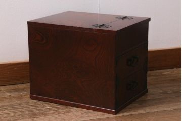 中古　民芸家具　中桐材　鏡付き　小引き出し(鏡台、メイクボックス、小物収納)(R-042562)