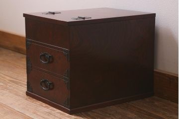 中古　民芸家具　中桐材　鏡付き　小引き出し(鏡台、メイクボックス、小物収納)(R-042562)