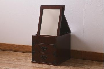 中古　民芸家具　中桐材　鏡付き　小引き出し(鏡台、メイクボックス、小物収納)(R-042562)
