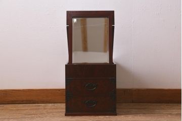 中古　民芸家具　中桐材　鏡付き　小引き出し(鏡台、メイクボックス、小物収納)(R-042562)