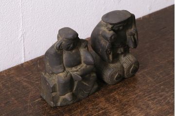 アンティーク雑貨　明治期　古銅　恵比寿・大黒像　置物(ブロンズ、時代物)(R-042564)