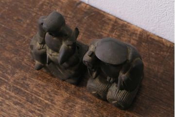 アンティーク雑貨　明治期　古銅　恵比寿・大黒像　置物(ブロンズ、時代物)(R-042564)