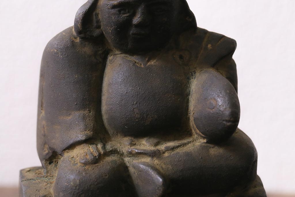 アンティーク雑貨　明治期　古銅　恵比寿・大黒像　置物(ブロンズ、時代物)(R-042564)