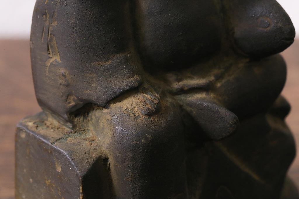 アンティーク雑貨　明治期　古銅　恵比寿・大黒像　置物(ブロンズ、時代物)(R-042564)