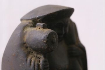 アンティーク雑貨　明治期　古銅　恵比寿・大黒像　置物(ブロンズ、時代物)(R-042564)