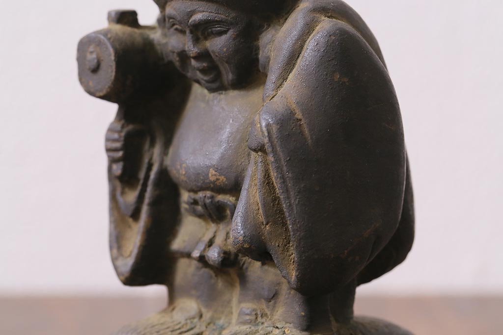 アンティーク雑貨　明治期　古銅　恵比寿・大黒像　置物(ブロンズ、時代物)(R-042564)