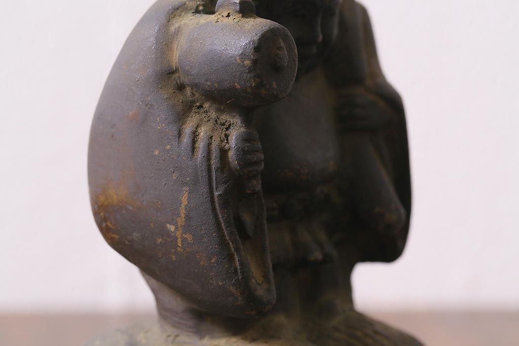 アンティーク雑貨　明治期　古銅　恵比寿・大黒像　置物(ブロンズ、時代物)(R-042564)