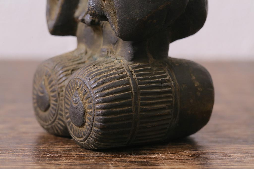 アンティーク雑貨　明治期　古銅　恵比寿・大黒像　置物(ブロンズ、時代物)(R-042564)