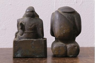 アンティーク雑貨　明治期　古銅　恵比寿・大黒像　置物(ブロンズ、時代物)(R-042564)