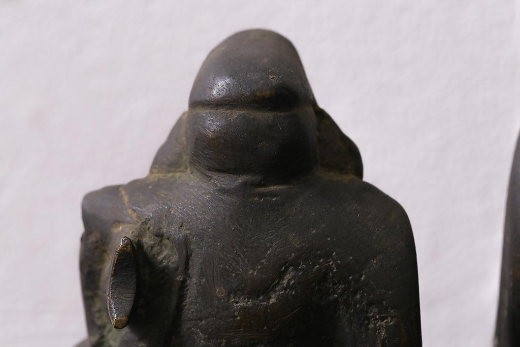 アンティーク雑貨　明治期　古銅　恵比寿・大黒像　置物(ブロンズ、時代物)(R-042564)