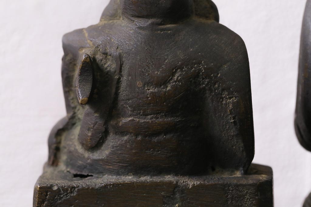 アンティーク雑貨　明治期　古銅　恵比寿・大黒像　置物(ブロンズ、時代物)(R-042564)