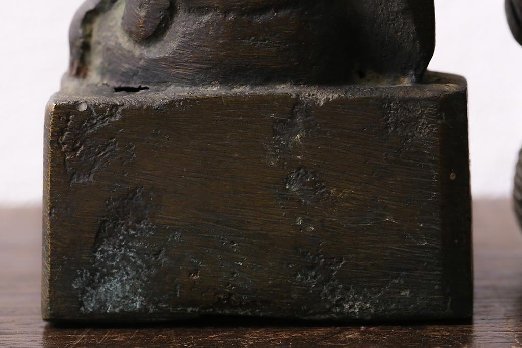 アンティーク雑貨　明治期　古銅　恵比寿・大黒像　置物(ブロンズ、時代物)(R-042564)