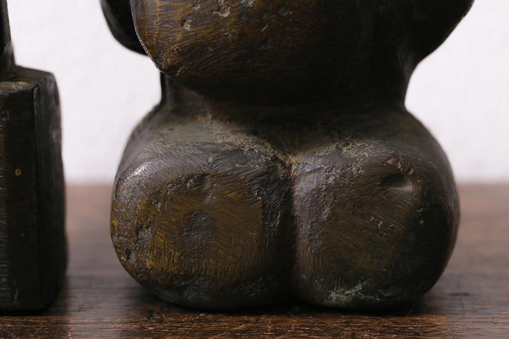 アンティーク雑貨　明治期　古銅　恵比寿・大黒像　置物(ブロンズ、時代物)(R-042564)