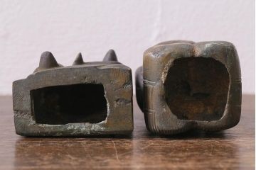 アンティーク雑貨　明治期　古銅　恵比寿・大黒像　置物(ブロンズ、時代物)(R-042564)