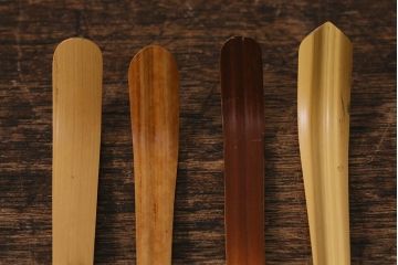アンティーク雑貨　竹製　茶杓4本セット　在銘　武蔵野、好日など(茶道具)(R-042567)