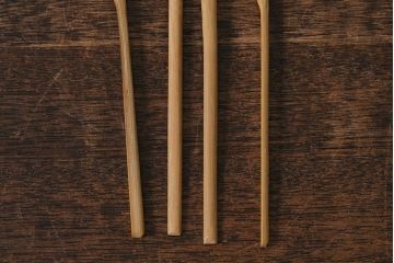 アンティーク雑貨　竹製　茶杓4本セット　在銘　武蔵野、好日など(茶道具)(R-042567)