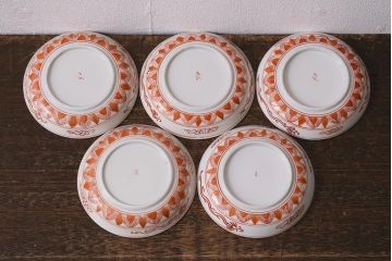 アンティーク雑貨　明治期　九谷　赤絵皿7枚セット(草花文人物画)(R-042568)