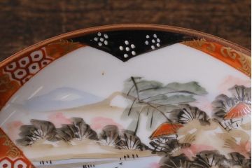 アンティーク雑貨　明治期　九谷　赤絵皿7枚セット(草花文人物画)(R-042568)