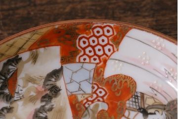 アンティーク雑貨　明治期　九谷　赤絵皿7枚セット(草花文人物画)(R-042568)