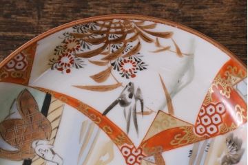 アンティーク雑貨　明治期　九谷　赤絵皿7枚セット(草花文人物画)(R-042568)