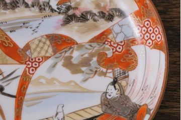 アンティーク雑貨　明治期　九谷　赤絵皿7枚セット(草花文人物画)(R-042568)