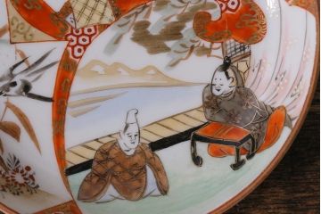 アンティーク雑貨　明治期　九谷　赤絵皿7枚セット(草花文人物画)(R-042568)