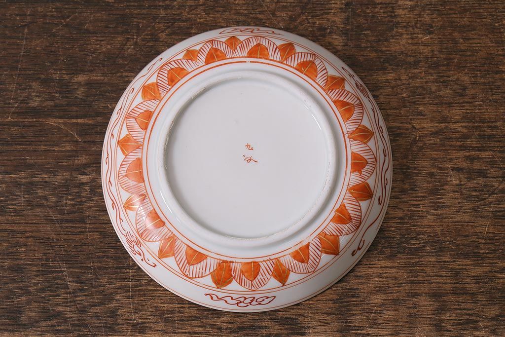 アンティーク雑貨　明治期　九谷　赤絵皿7枚セット(草花文人物画)(R-042568)