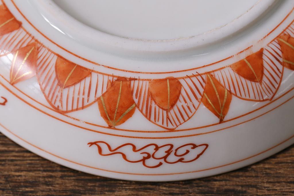 アンティーク雑貨　明治期　九谷　赤絵皿7枚セット(草花文人物画)(R-042568)