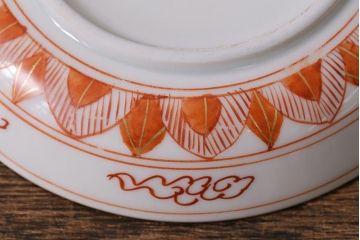 アンティーク雑貨　明治期　九谷　赤絵皿7枚セット(草花文人物画)(R-042568)