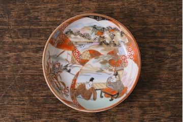 アンティーク雑貨　明治期　九谷　赤絵皿7枚セット(草花文人物画)(R-042568)