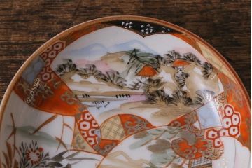 アンティーク雑貨　明治期　九谷　赤絵皿7枚セット(草花文人物画)(R-042568)