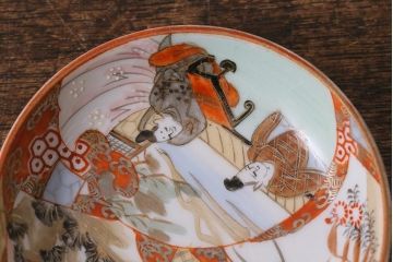 アンティーク雑貨　明治期　九谷　赤絵皿7枚セット(草花文人物画)(R-042568)