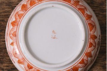 アンティーク雑貨　明治期　九谷　赤絵皿7枚セット(草花文人物画)(R-042568)