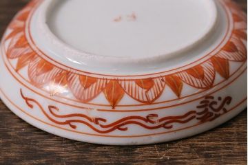 アンティーク雑貨　明治期　九谷　赤絵皿7枚セット(草花文人物画)(R-042568)