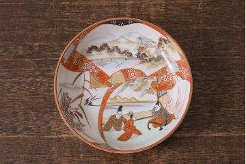 アンティーク雑貨　明治期　九谷　赤絵皿7枚セット(草花文人物画)(R-042568)